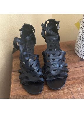 Franco Sarto leather  Black Strappy Heels